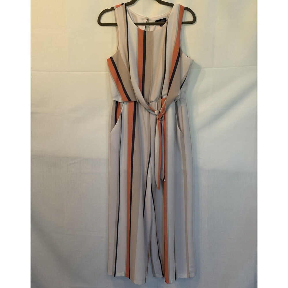 Luxology Women's Striped Sleeveless Jumpsuit, Size 10, Ivory/Orange/Black